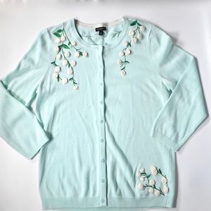 Talbots Cardigan Sweater M Lightweight Button Mint